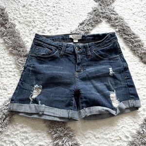 Distressed denim shorts